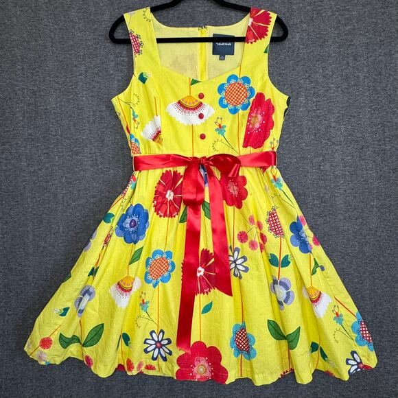 ModCloth Dress L Yellow A-Line Retro 50s Cotton Mrs Maisel Rockabilly Maximalist - Picture 1 of 5